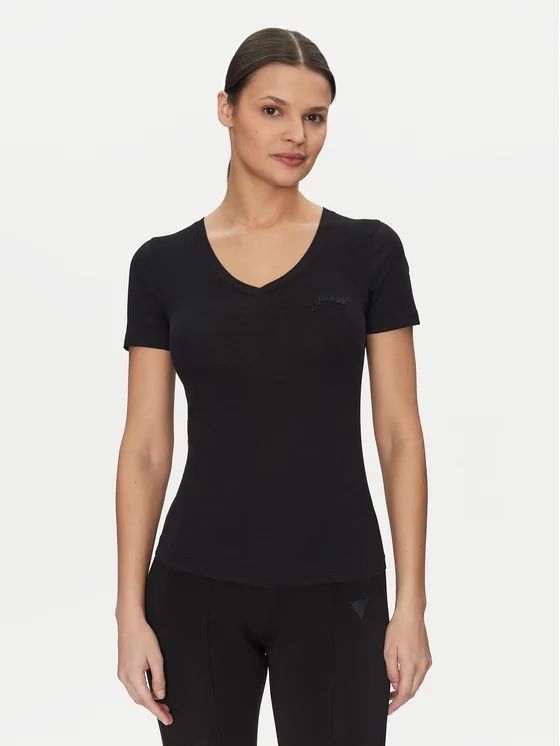 Guess T-shirt scollo a V Nero