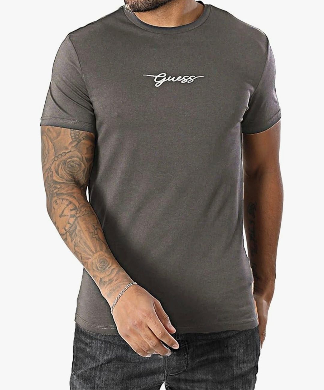 Guess T-shirt Uomo Logo Centrale Grigio