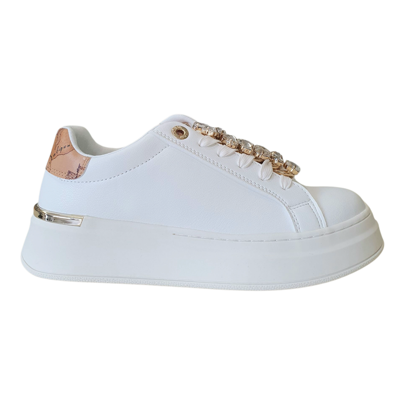 Alviero Martini 1A Classe Sneakers Donna Fondo a Cassetta con Pietre Gioiello Bianca/Geo Classic
