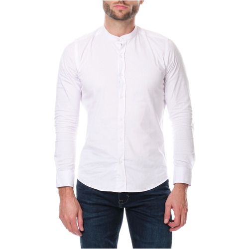 Hopenlife Camicia Slim Uomo con colletto alla coreana Bianca