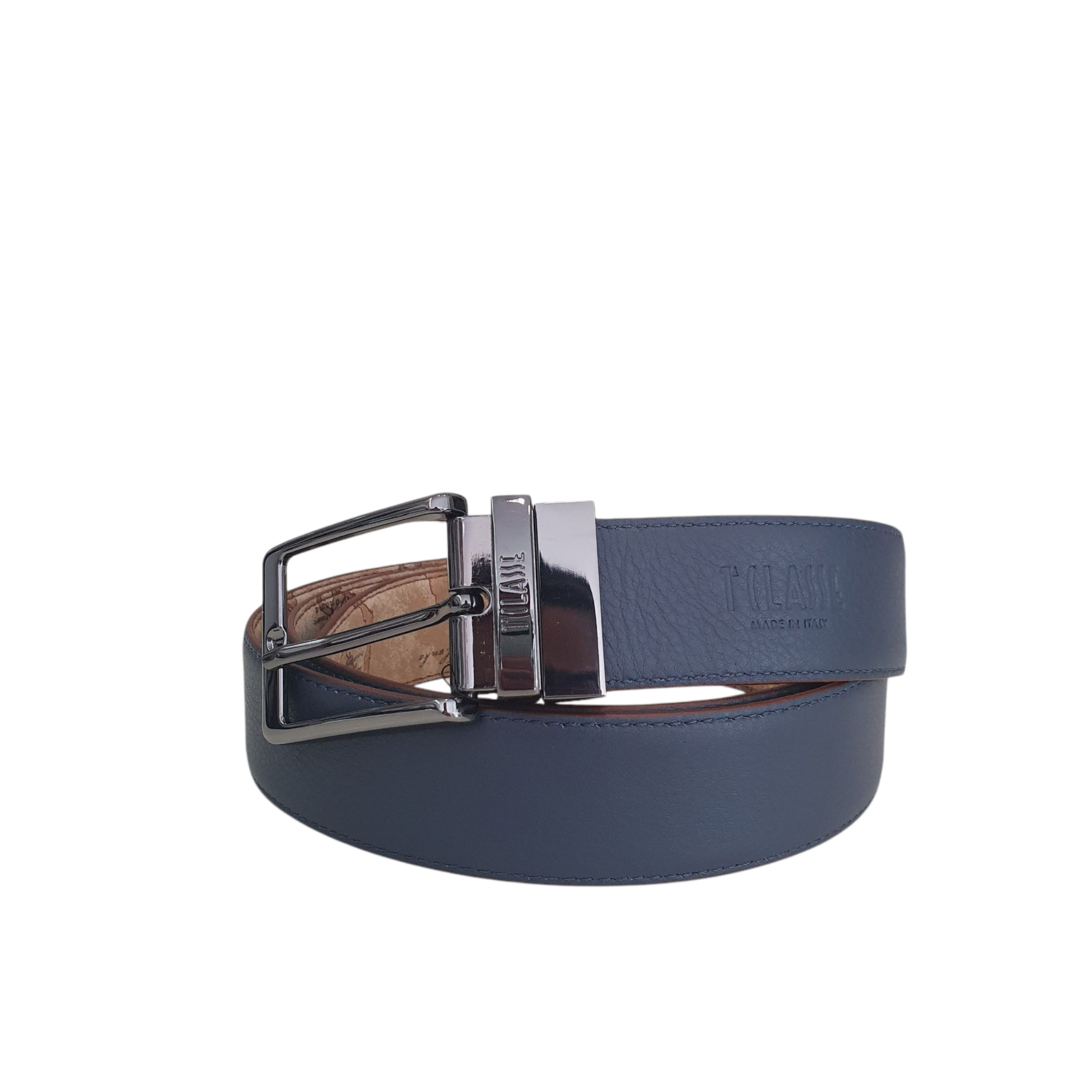 Alviero Martini 1A Classe Cintura reversibile in pelle ed eco nabuk Geo Classic Blu Scuro
