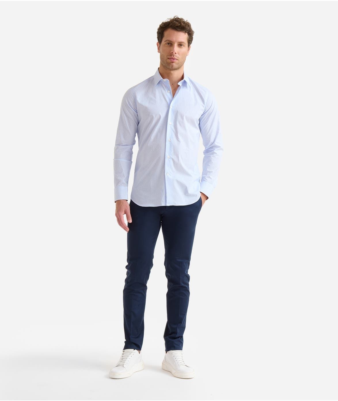 Alviero Martini 1A Classe  Camicia slim in cotone Micro fantasia Azzurra