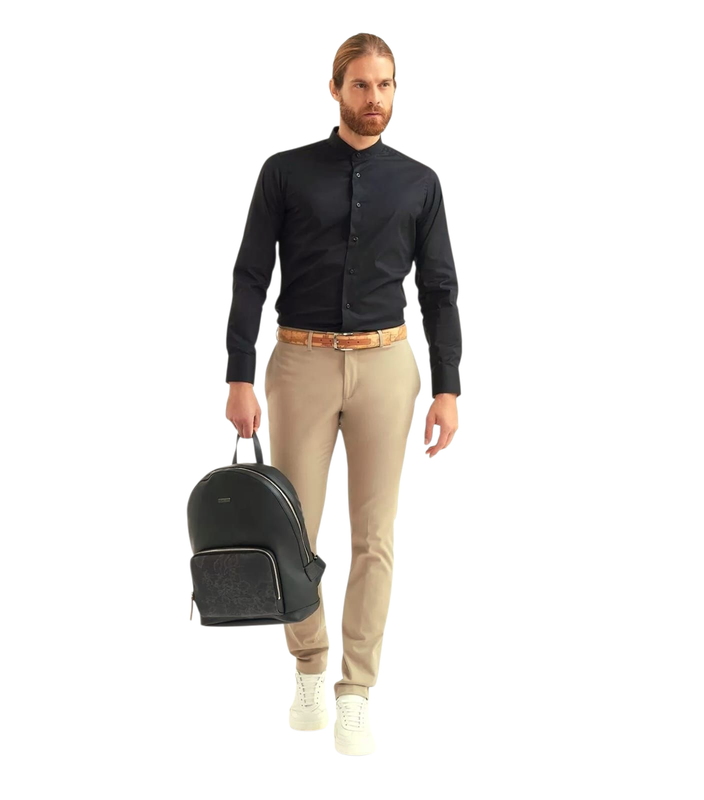Alviero Martini 1A Classe Camicia Coreana con toppe in cotone Nera