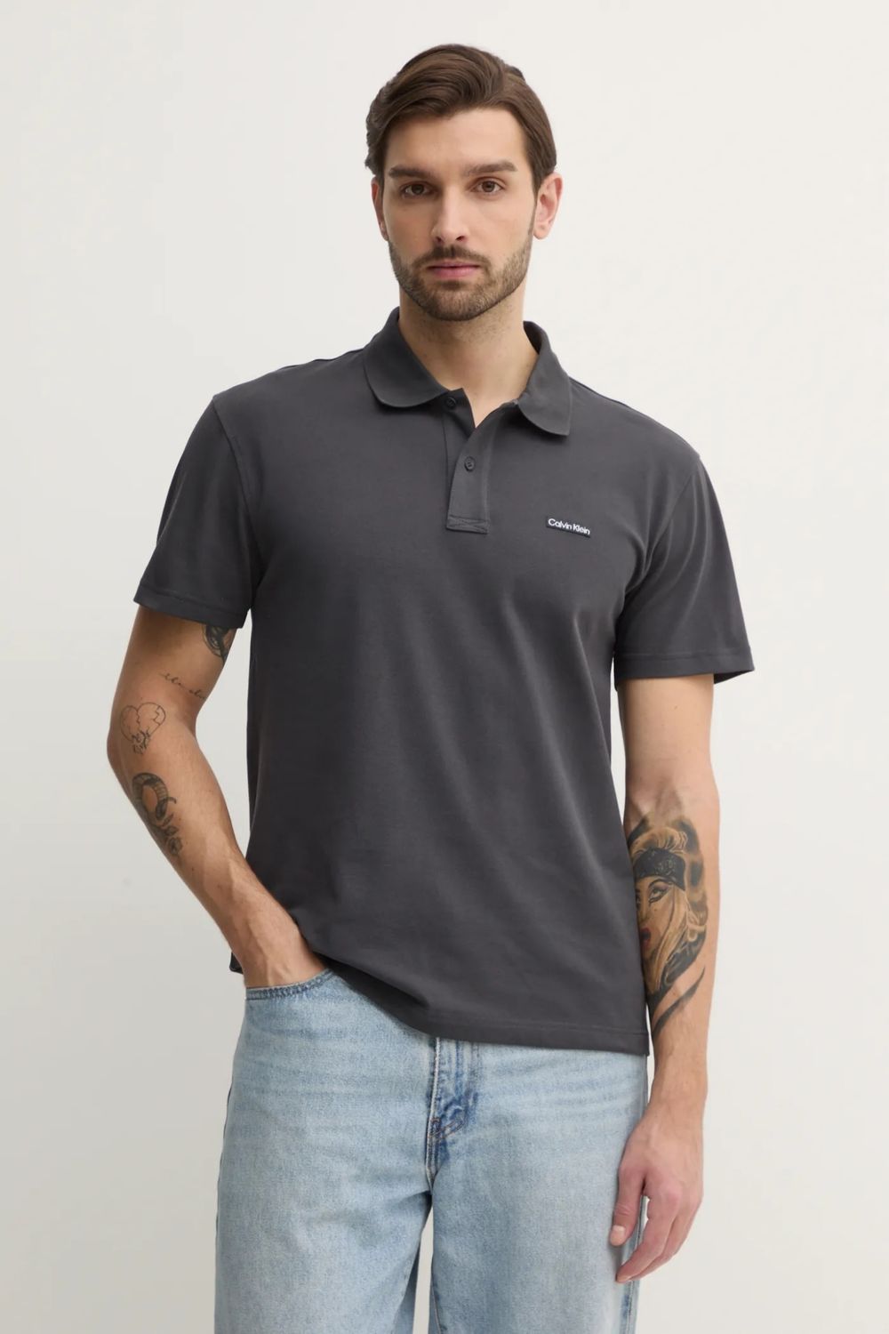 Calvin klein Polo in Piqué di cotone Grigio Scuro