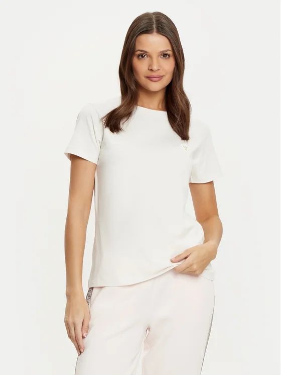 Guess T-shirt classica con logo triangolo mini Panna