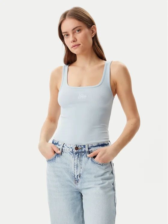 Guess Canottiera a costine Celeste