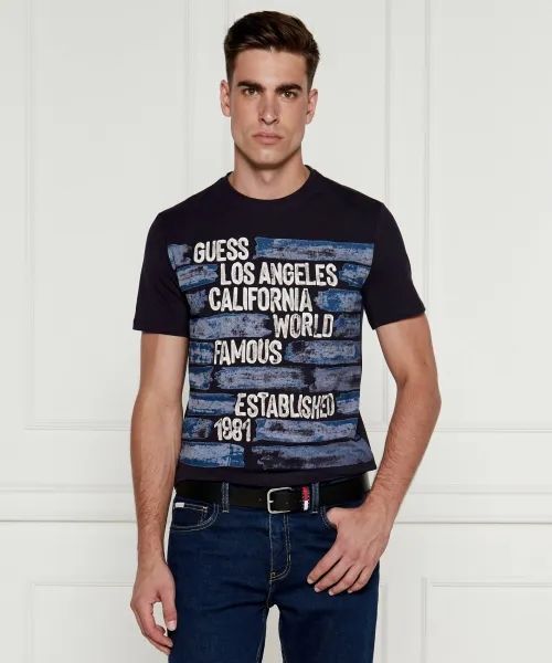 Guess T-shirt Uomo stampata Slim Fit Blu