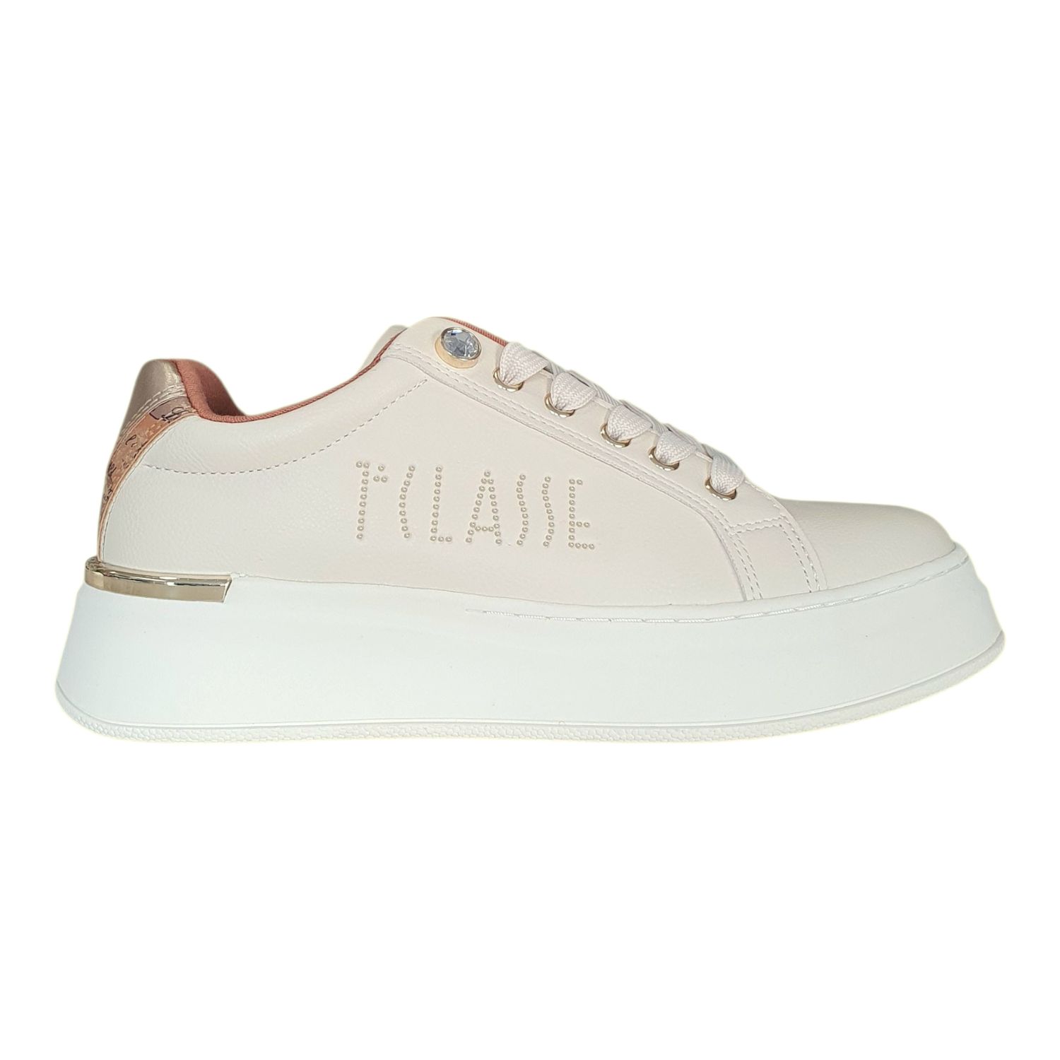 Alviero Martini 1A Classe Sneakers Donna Fondo a Cassetta con strass Off White/Geo Beige 