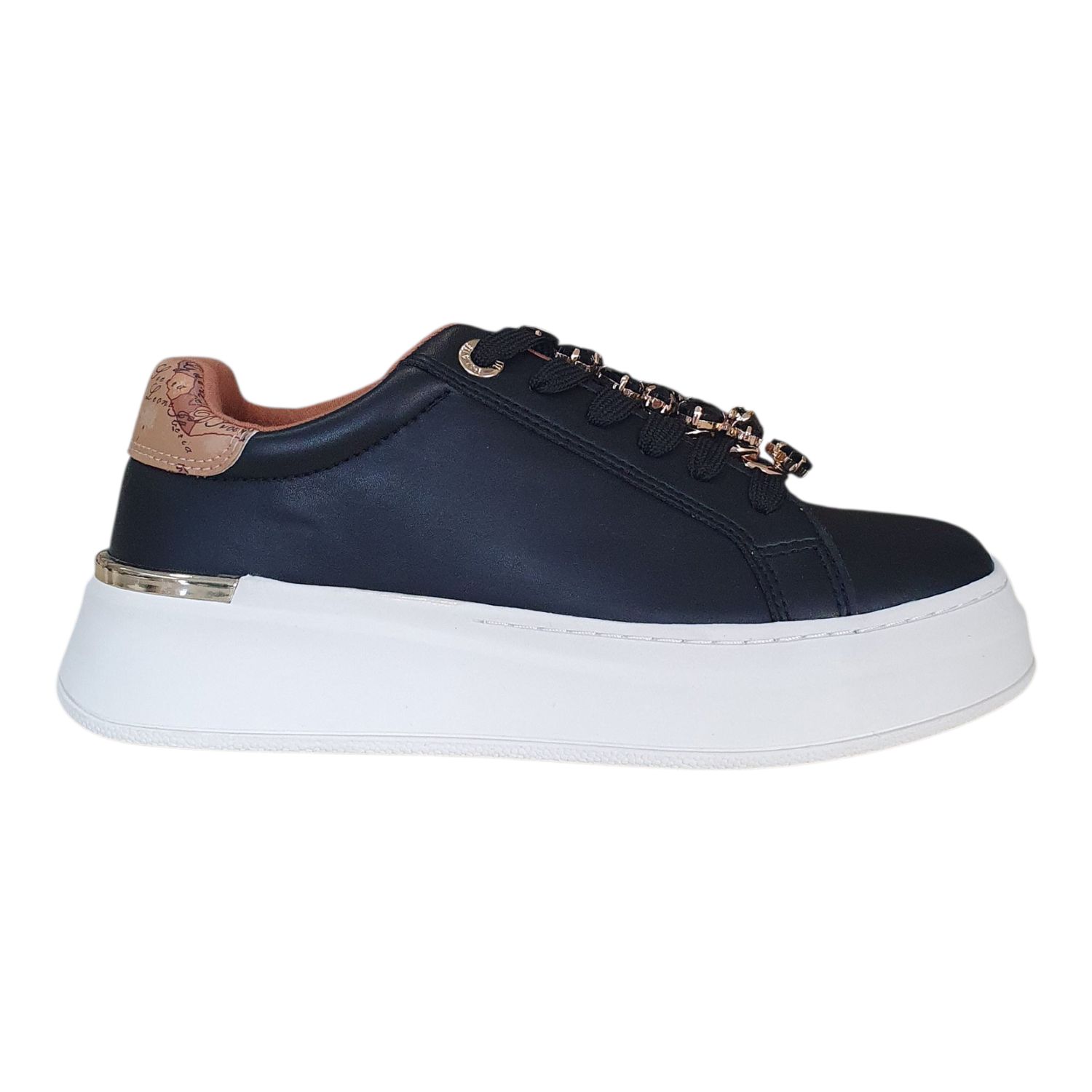 Alviero Martini 1A Classe Sneakers Donna Fondo a Cassetta Con Strass Nero/Geo Beige 
