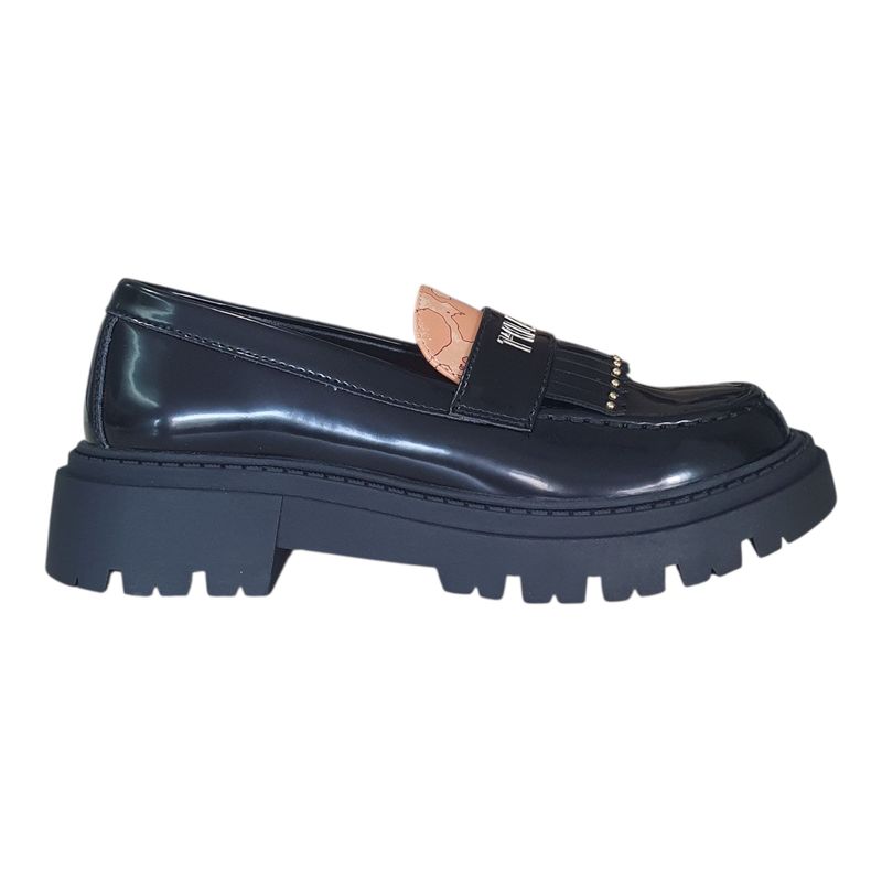 Alviero Martini 1A Classe Mocassino con Frange Nero Lucido