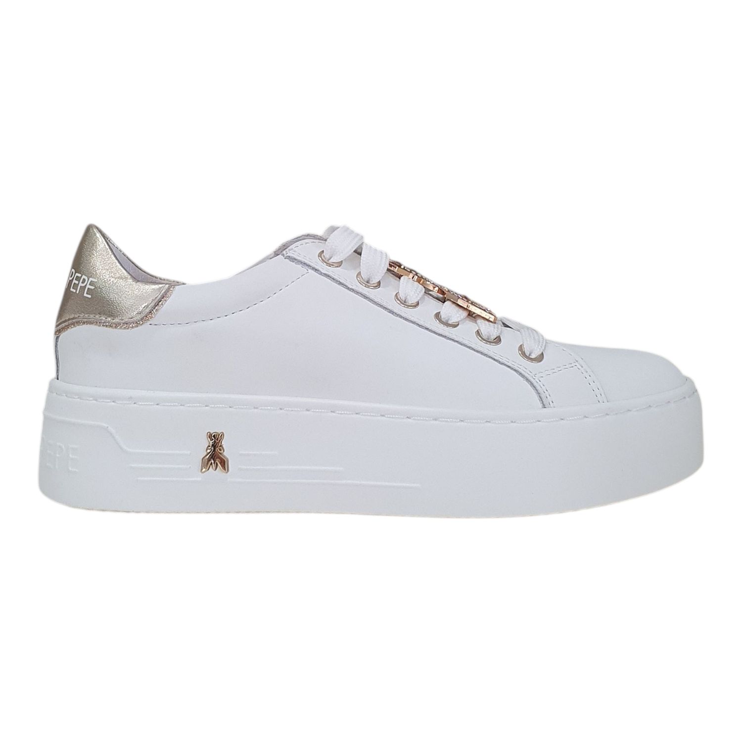 Patrizia Pepe Sneakers Platform con Strass Gioiello in Pelle  Bianca