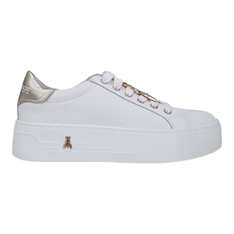 Patrizia Pepe Sneakers Platform con Strass Gioiello in Pelle  Bianca