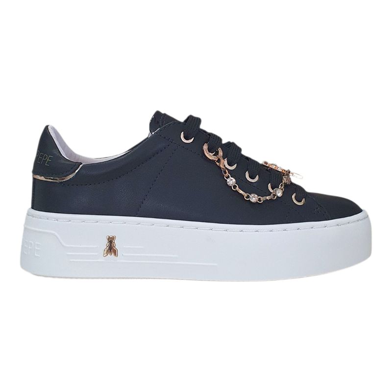 Patrizia Pepe Sneakers Platform con Strass Gioiello in Pelle Nera