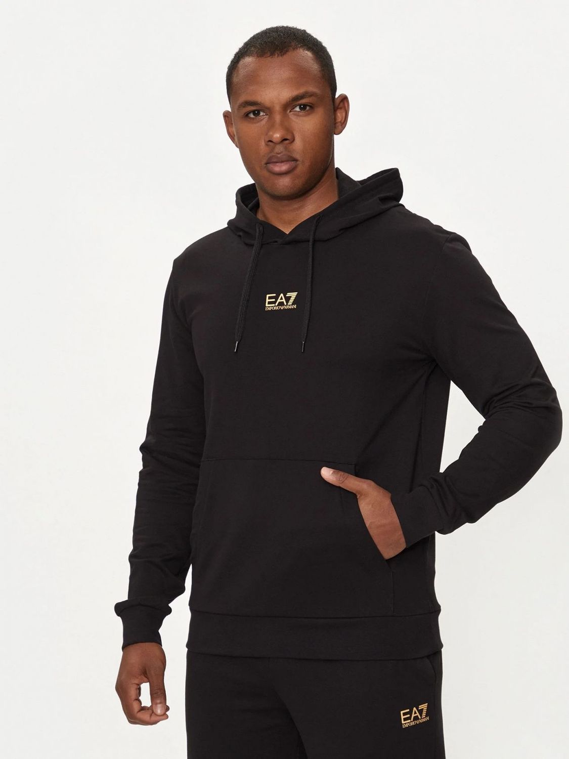 Emporio Armani EA7 Felpa con cappuccio Core Identity in cotone Nero