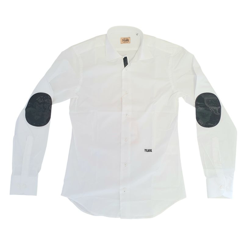 Alviero Martini 1A Classe Camicia uomo Slim Bianca con toppe Nere Alviero Martini 1A Classe Camicia uomo Slim Bianca con toppe Nere