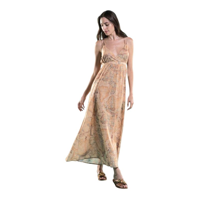 Alviero Martini 1A Classe  Abito lungo in crêpe con scollo incrociato Geo Classic