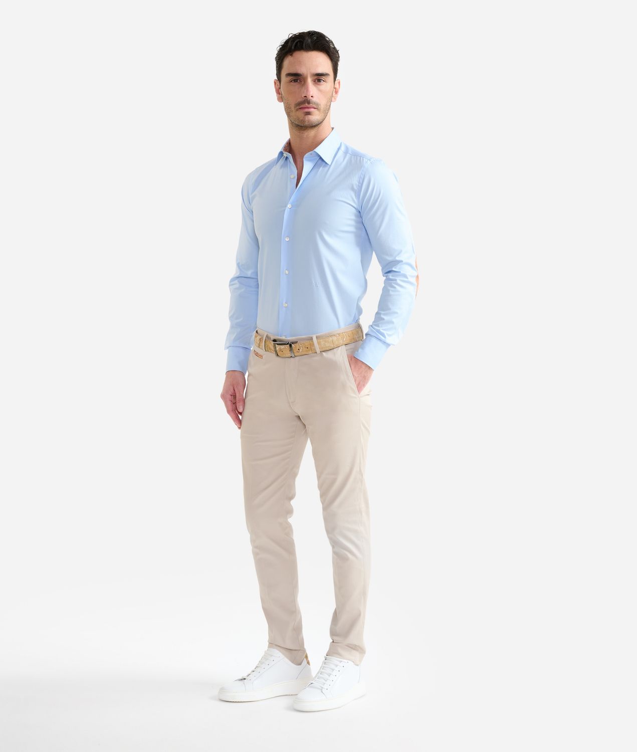 Alviero Martini 1A Classe Camicia uomo slim fit Celeste Light con toppe Geo Classic 