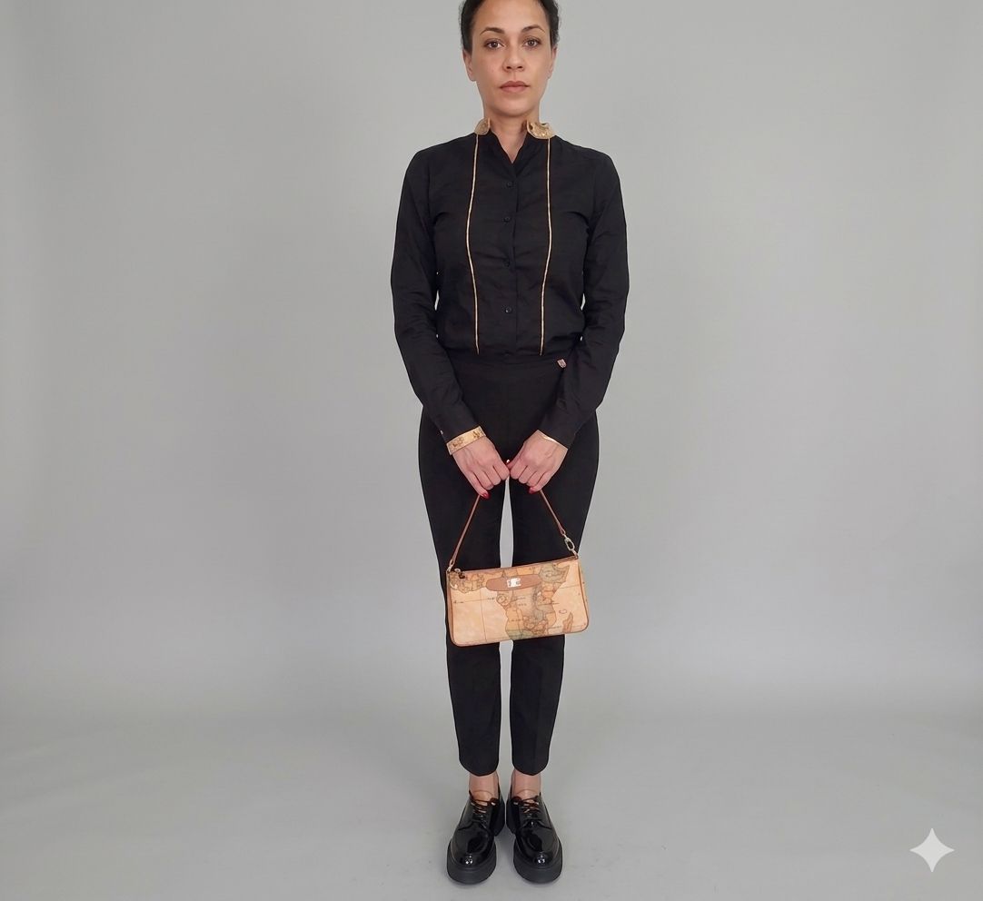 Alviero Martini 1A Classe Camicia con collo alla Coreana in Popeline di Cotone Stretch Nero