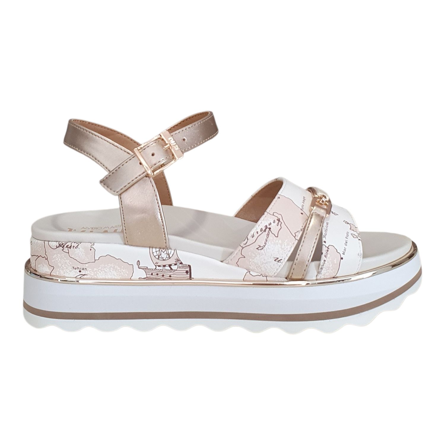 Alviero Martini 1A Classe Sandalo Zeppa Geo Milk/Platinum