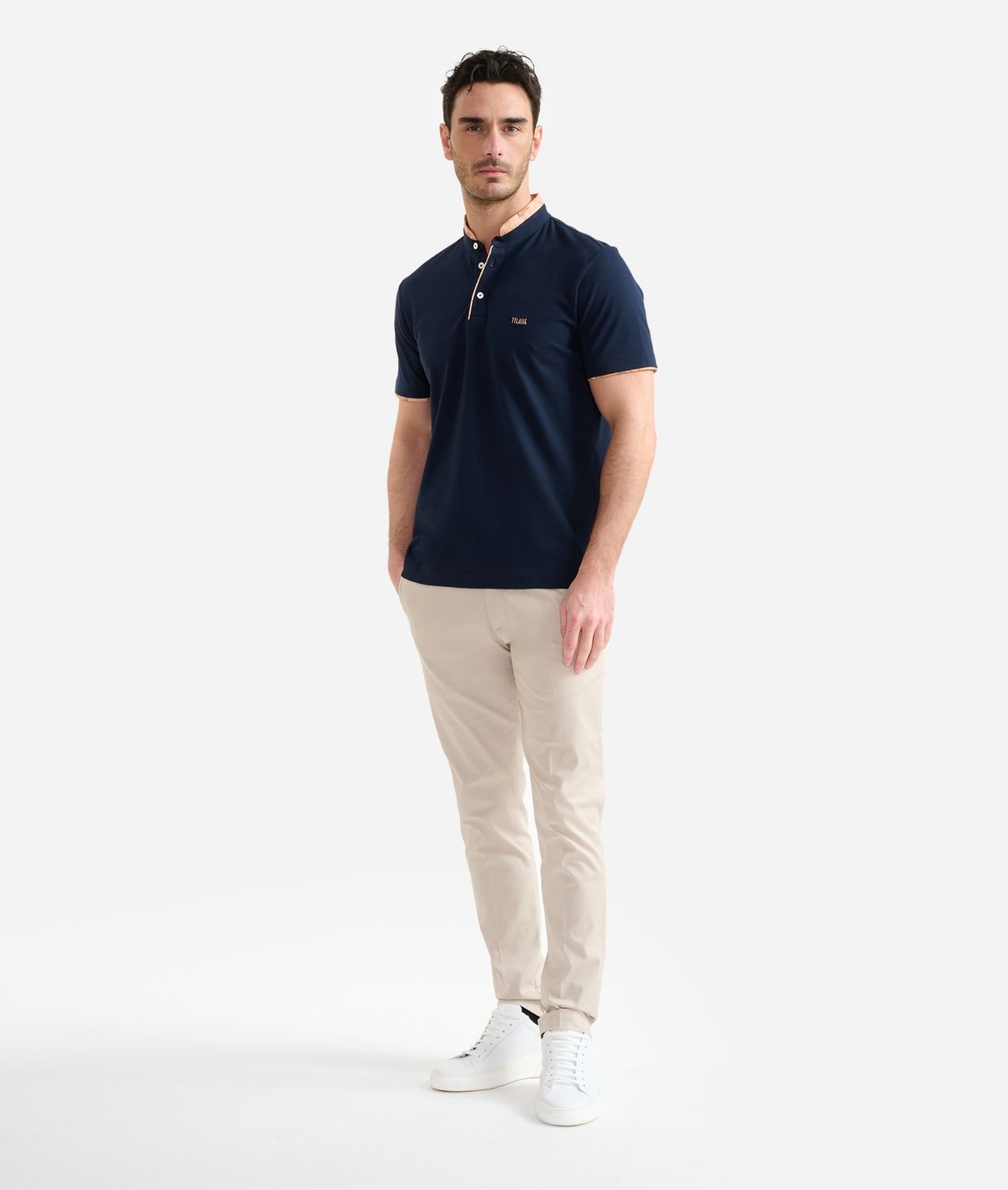 Alviero Martini 1A Classe Polo serafino in jersey di cotone piquet Blu Navy  