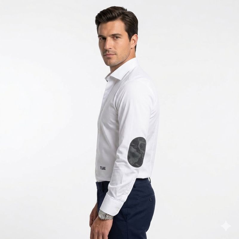 Alviero Martini 1A Classe Camicia uomo Slim Bianca con toppe Nere Alviero Martini 1A Classe Camicia uomo Slim Bianca con toppe Nere