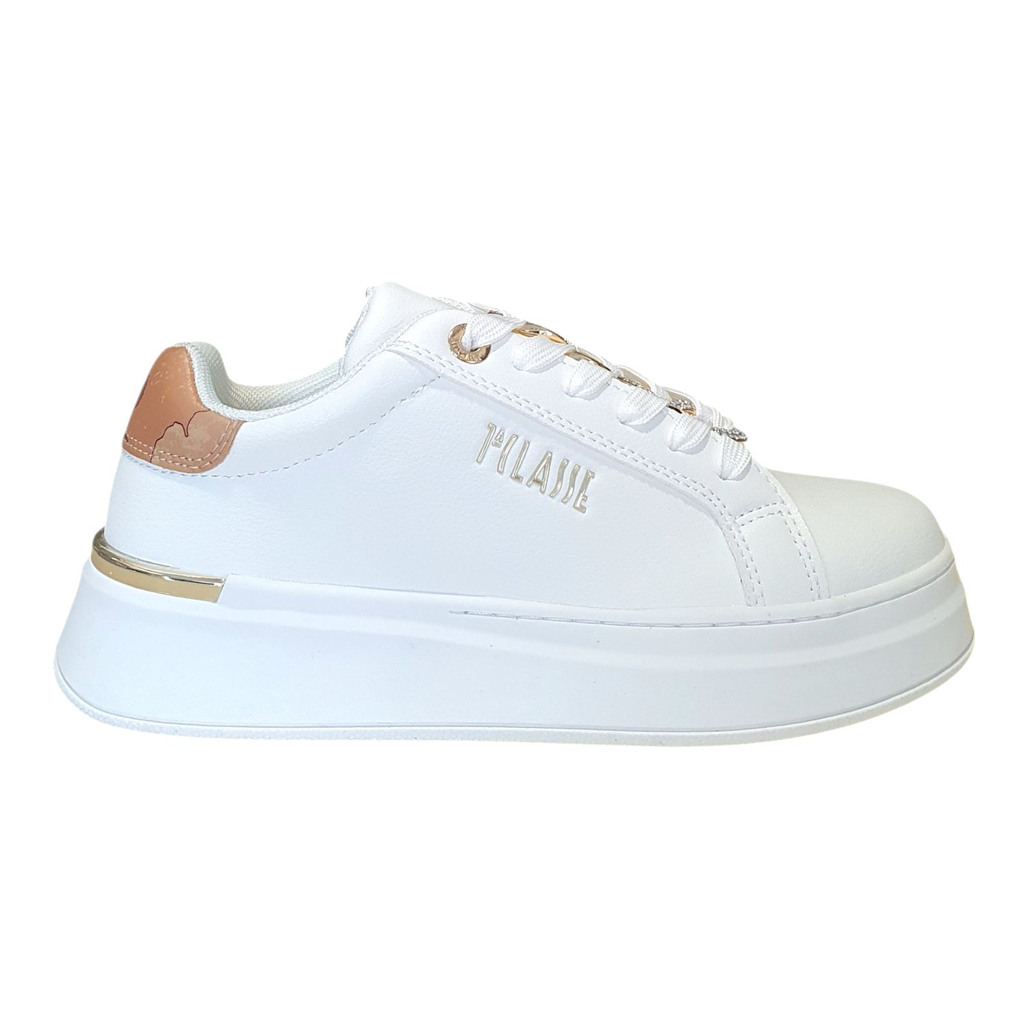 Alviero Martini 1A Classe Sneakers Donna Fondo a Cassetta con Gioello White/Geo Beige