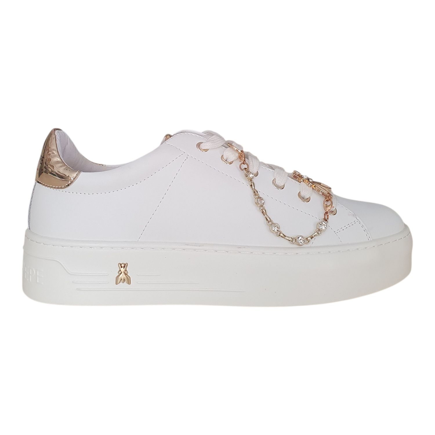 Patrizia Pepe Sneakers Platform con Strass Gioiello in Pelle  Bianca