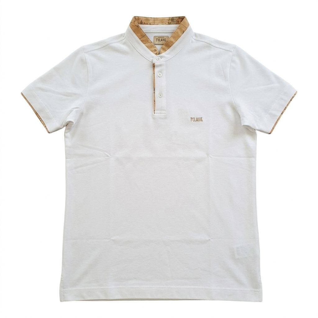 Alviero Martini 1A Classe Polo alla Coreana Serafino con dettagli Geo Bianca