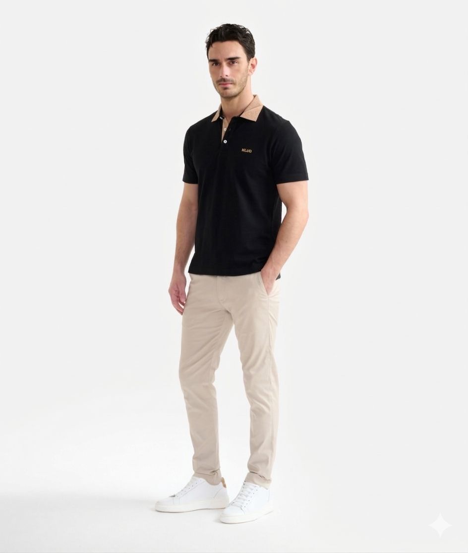Alviero Martini 1A Classe Polo in jersey di cotone piquet con colletto Geo Classic Nero