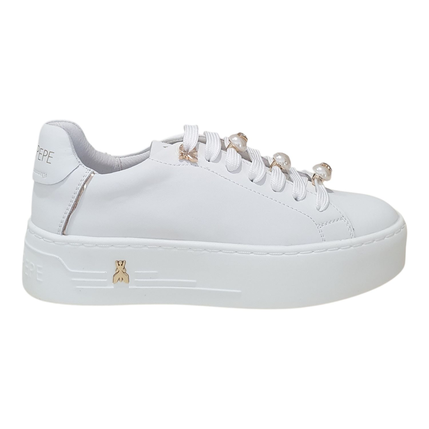 Patrizia Pepe Sneakers Platform con Strass Gioiello in Pelle Bianca