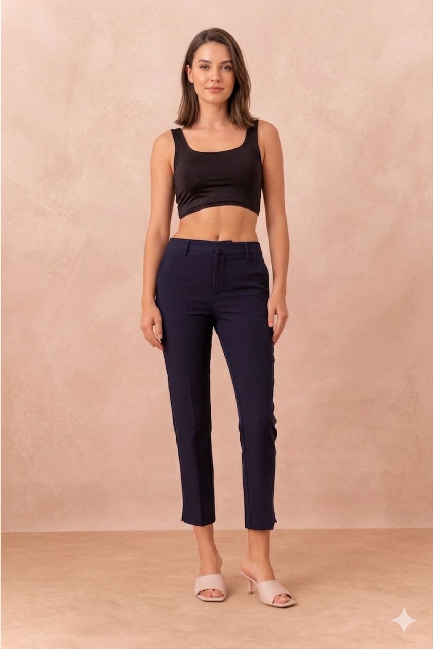 Attentif Paris Pantaloni cigarette a vita alta Blu Navy 