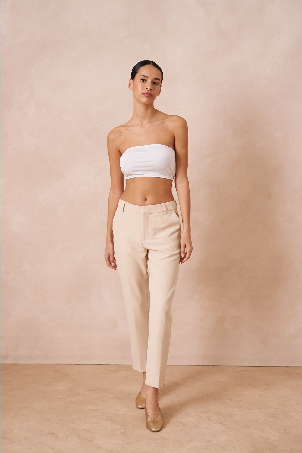 Attentif Paris Pantaloni cigarette a vita alta Beige 