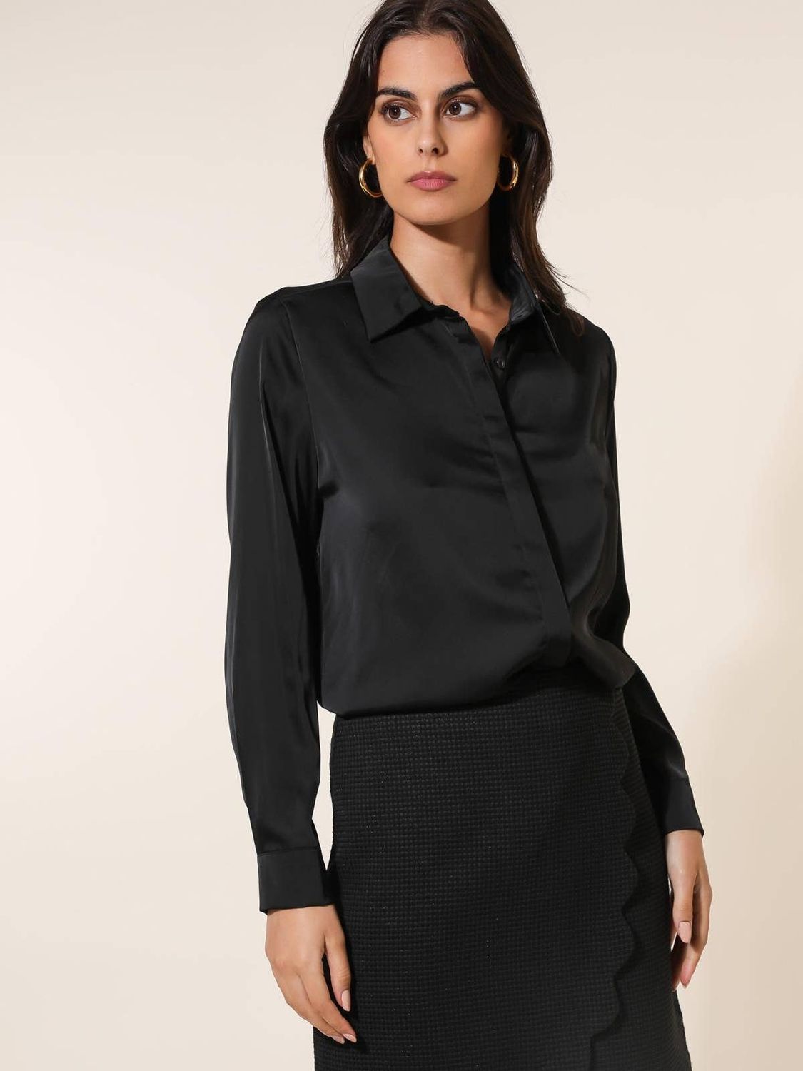 Lulumary Camicia Fluida in raso Nero