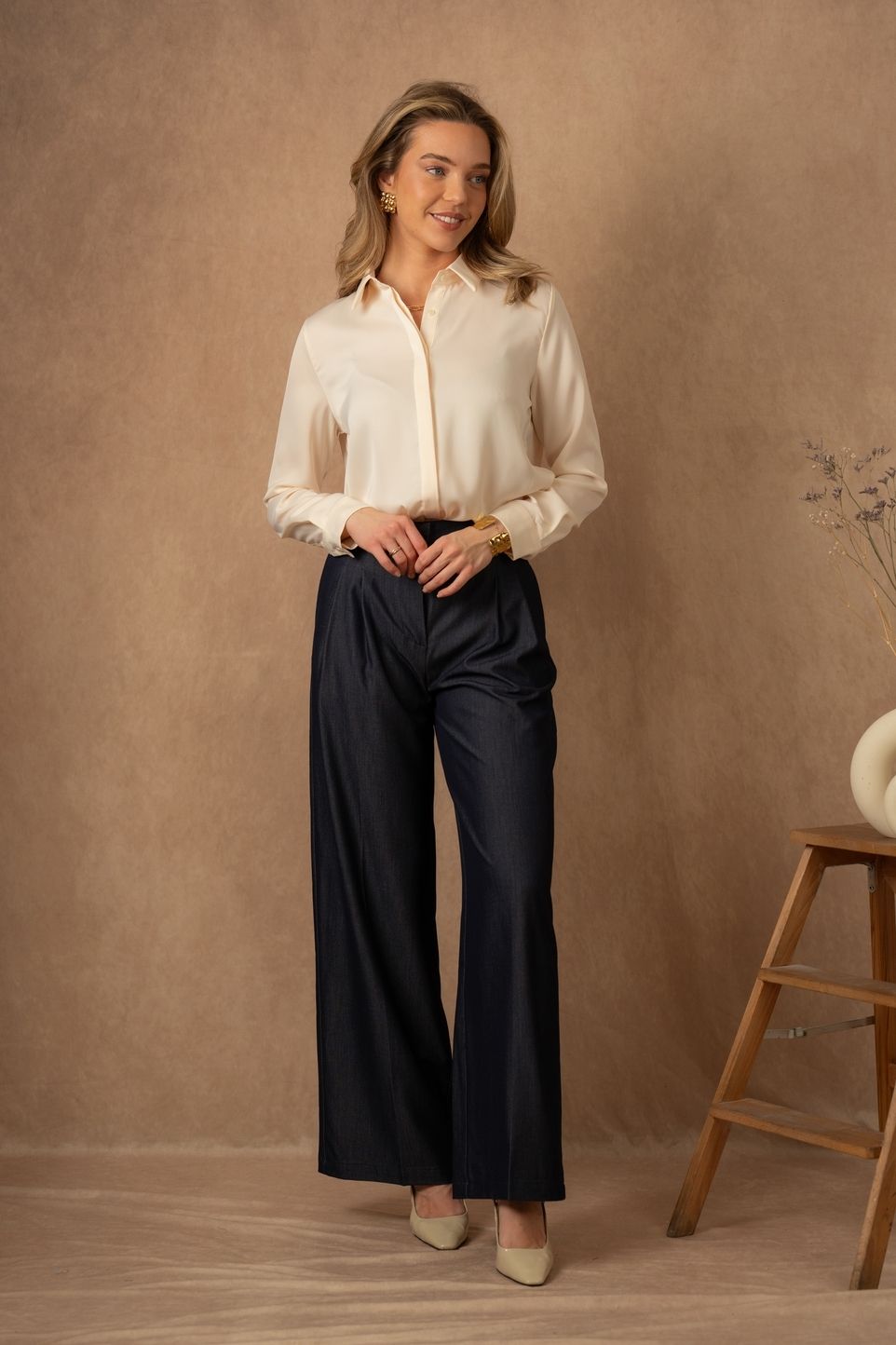 Lulumary Camicia Fluida in raso Avorio 