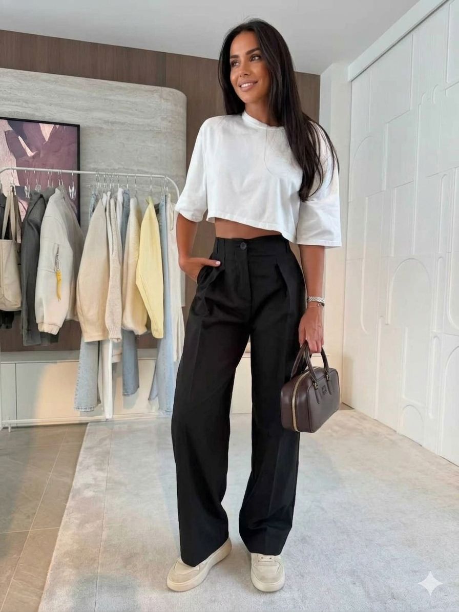 Estee Brown Pantaloni Larghi vita alta Nero