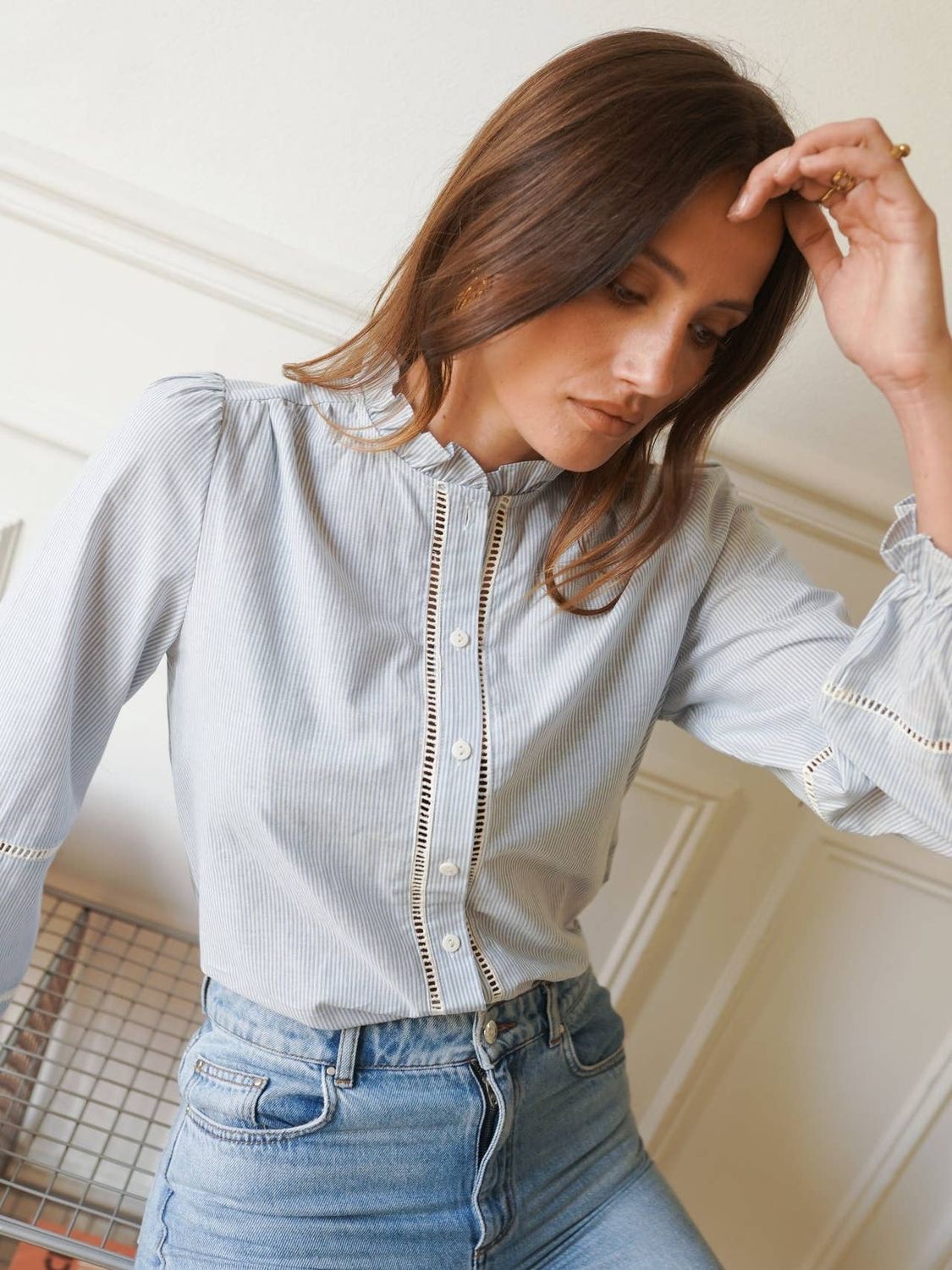 In April 1986 Camicia Claudia Azzurro chiaro/Bianco