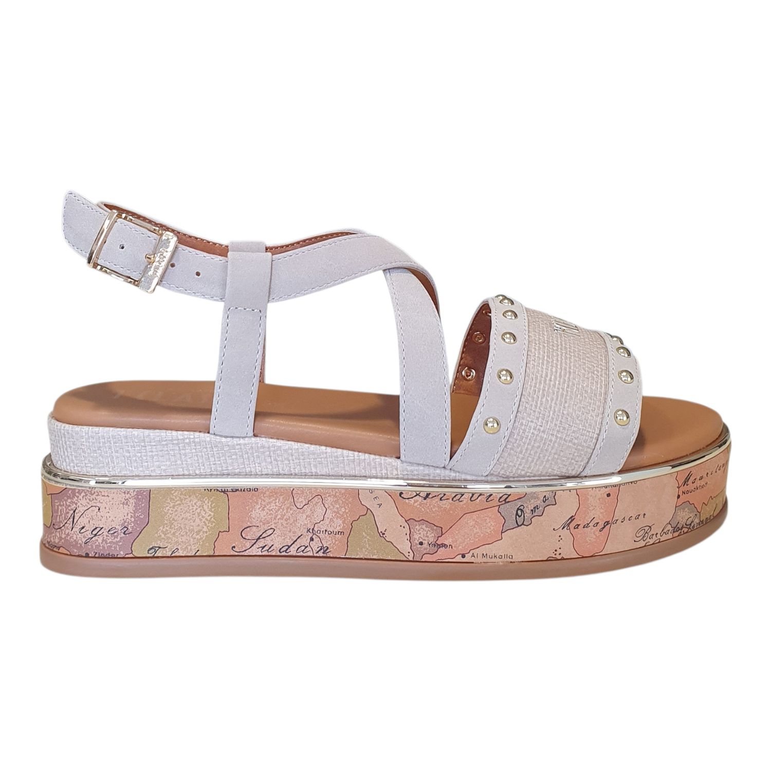 Alviero Martini 1A Classe Sandalo Zeppa con Borchie Sand