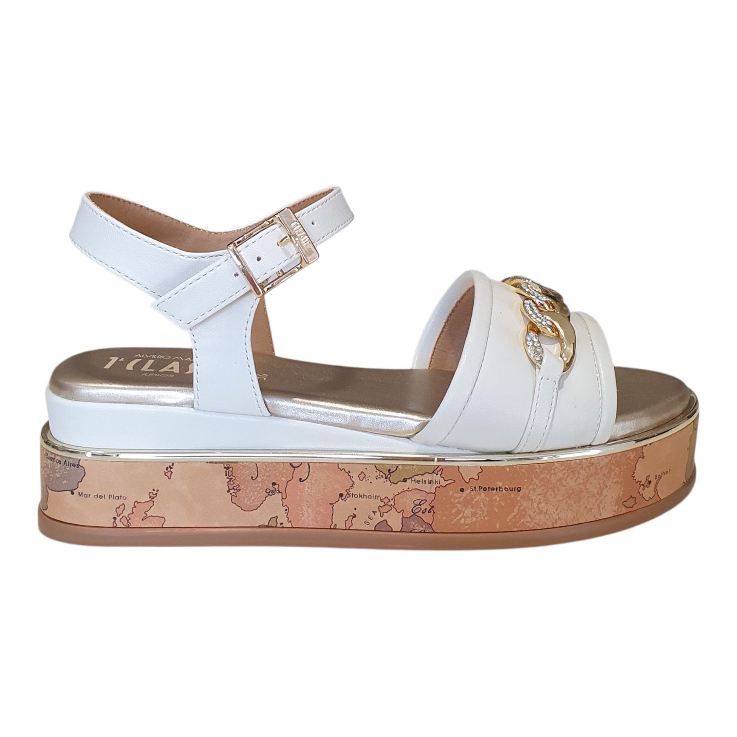 Alviero Martini 1A Classe Sandalo Zeppa Gioiello Off White 