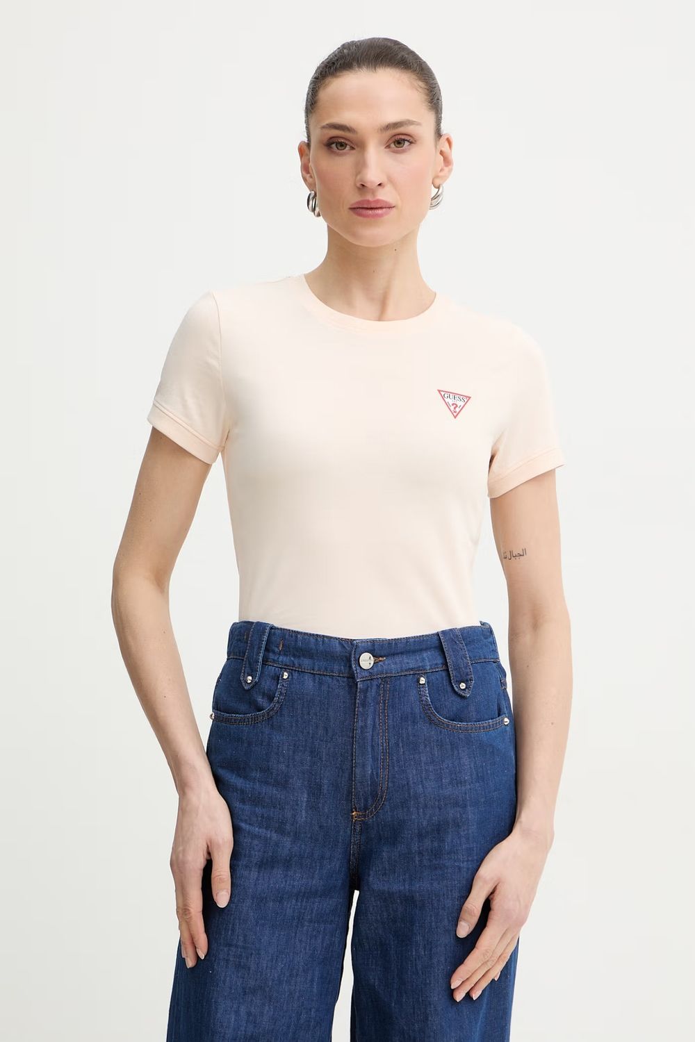 Guess T-shirt stretch con logo a triangolo Giallo Chiaro