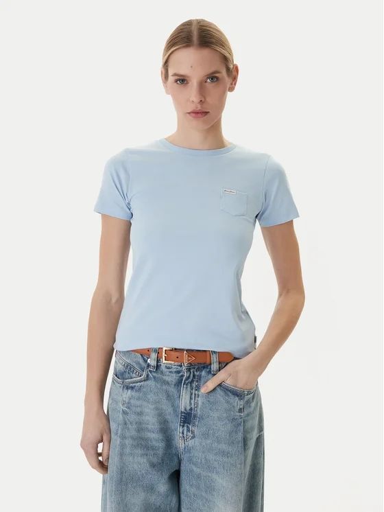 Guess T-shirt slim fit con taschino Celeste 