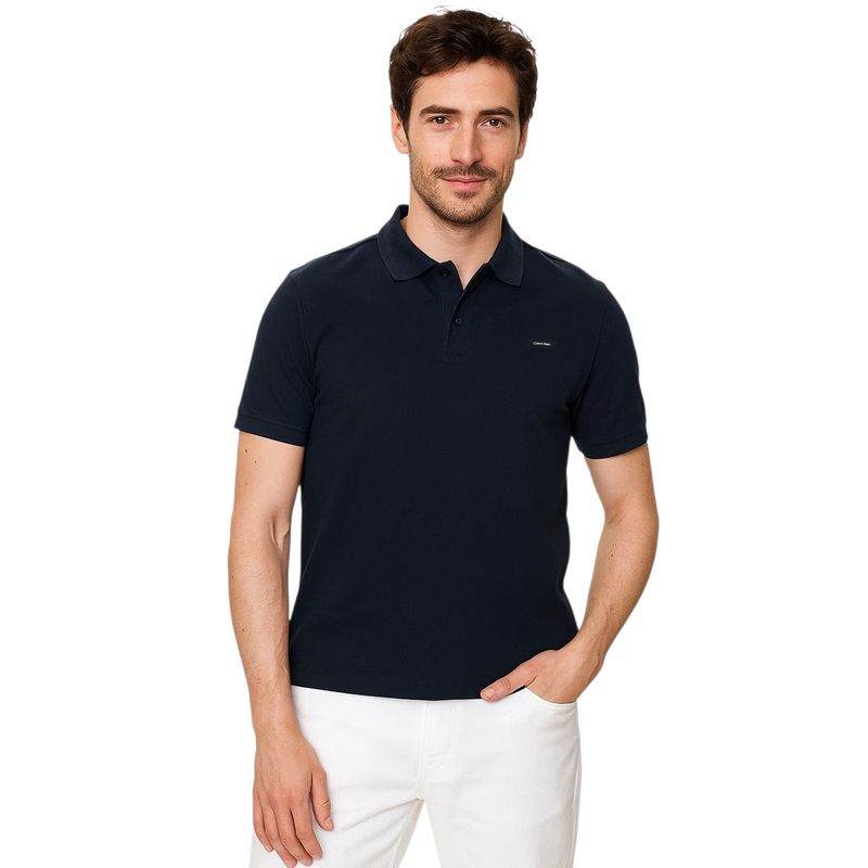 Calvin klein Polo in Pique Fit Slim Stretch Blu Notte
