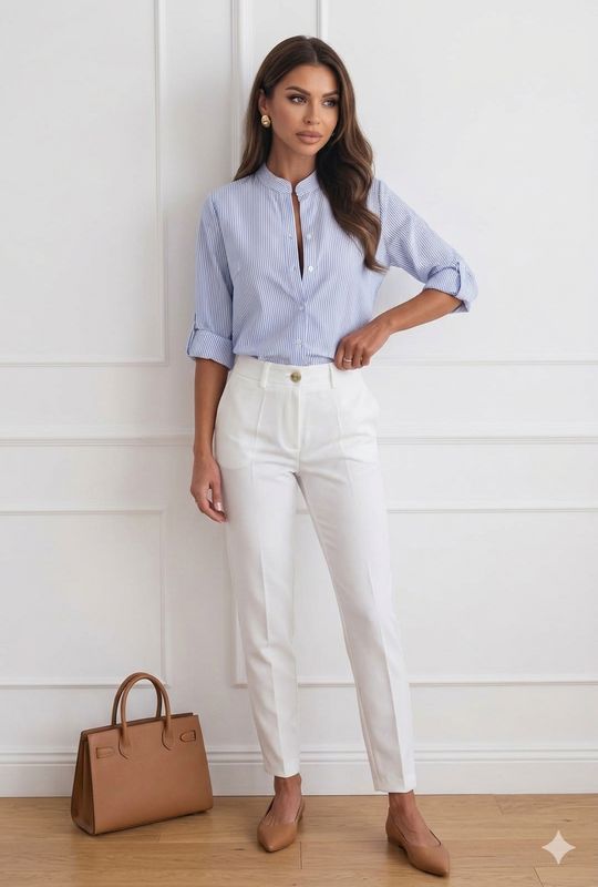 Estee Brown Camicia a righe misto cotone Celeste