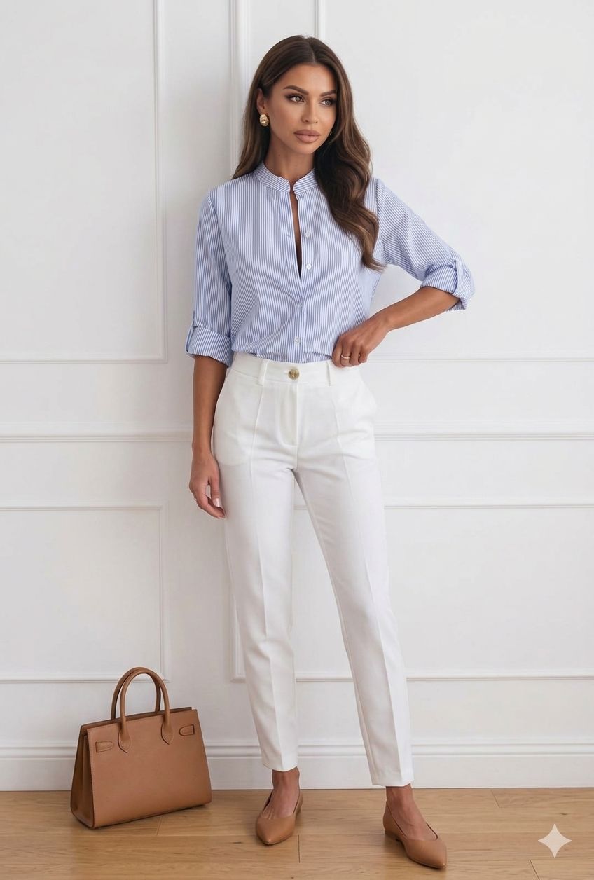 Estee Brown Camicia a righe misto cotone Celeste