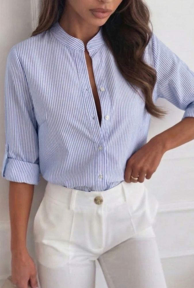 Estee Brown Camicia a righe misto cotone Celeste