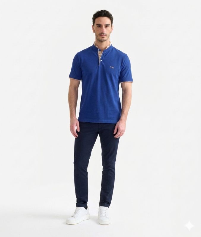 Alviero Martini 1A Classe Polo serafino in jersey di cotone piquet Blu Cobalto 