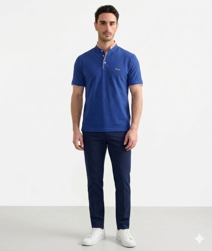 Alviero Martini 1A Classe Polo serafino in jersey di cotone piquet Blu Cobalto 