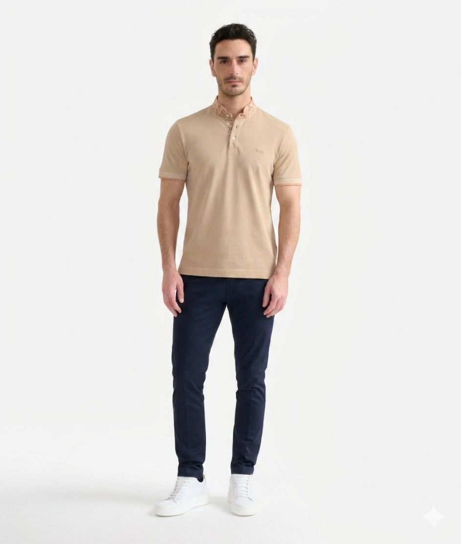Alviero Martini 1A Classe Polo serafino in jersey di cotone piquet Sabbia
