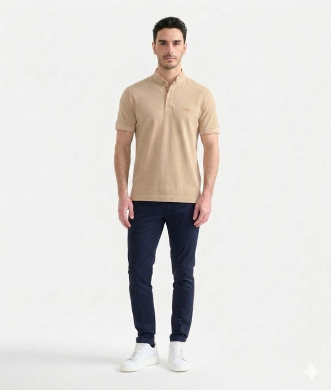 Alviero Martini 1A Classe Polo serafino in jersey di cotone piquet Sabbia