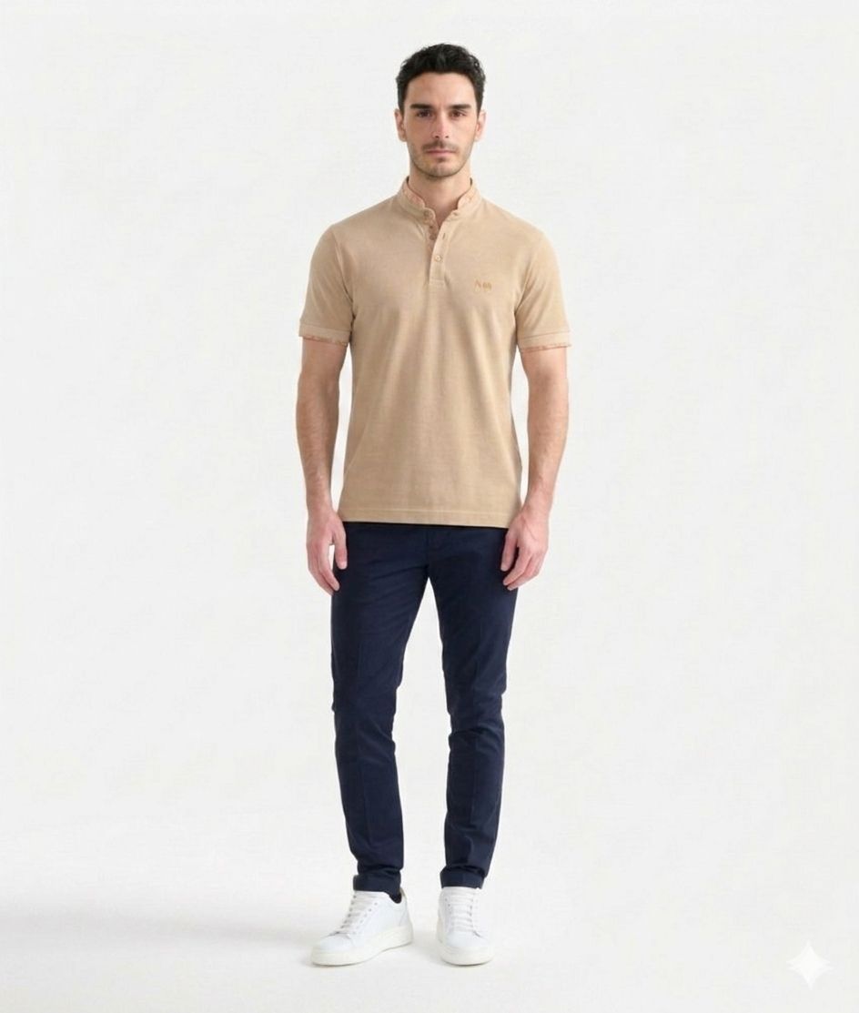 Alviero Martini 1A Classe Polo serafino in jersey di cotone piquet Sabbia