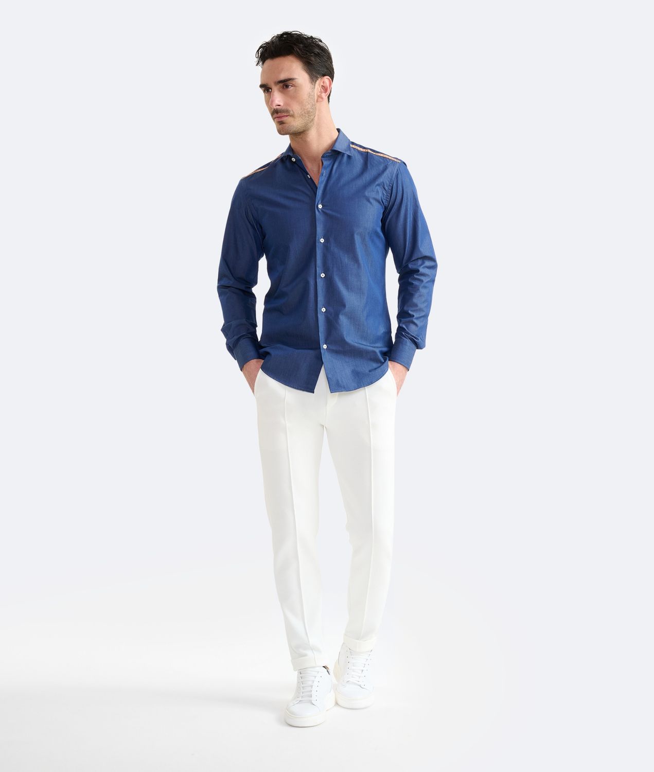 Alviero Martini 1A Classe Camicia slim in cotone con dettaglio spalle Denim